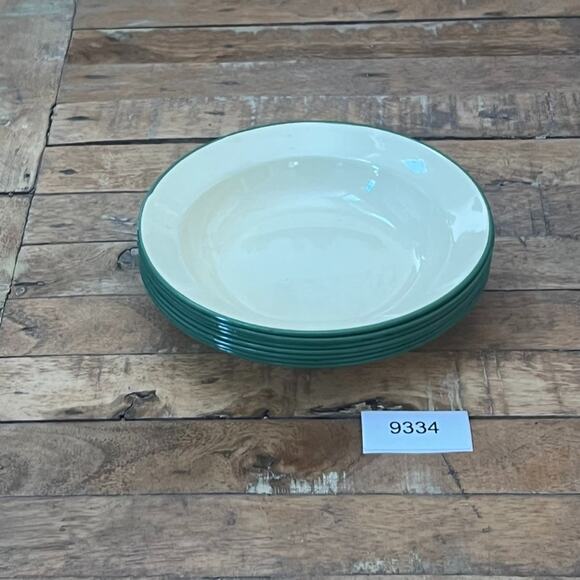 Vintage Cream with Green Trim Enamelware Bowls 7" Set of 8 Country Farmhouse - Picture 14 of 14